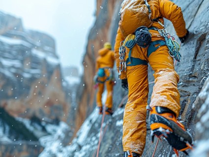 Mountain climber with full equipment climbing, ai generated, AI generated