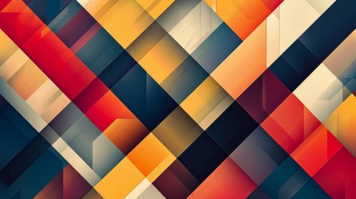 Abstract geometric mosaic pattern with vibrant colors including orange, blue, yellow, and red, AI