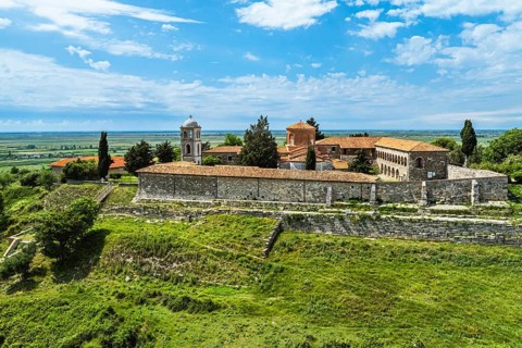 Apollonia Archaeological Park from a drone, Pojan, Albania, Europe