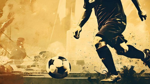 Abstract vintage grungy poster of a soccer player, AI generated