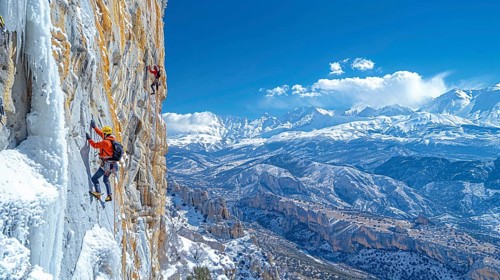 Mountain climber with full equipment climbing, ai generated, AI generated