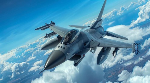 A fighter military air force jet. Concept of power and military strength and ability to attack, AI