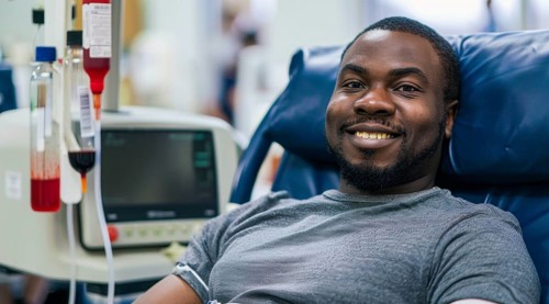 Black patient in the hospital waiting for doctor visit him and check his health status, AI
