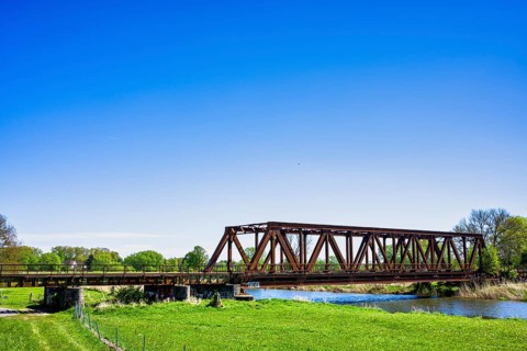 Old railway bridge over the Neisse, Guben, Brandenburg, Germany, Europe