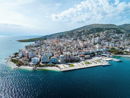 Saranda from a drone, Albanian Riviera, Albania, Europe