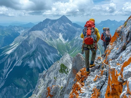 Mountain climber with full equipment climbing, ai generated, AI generated