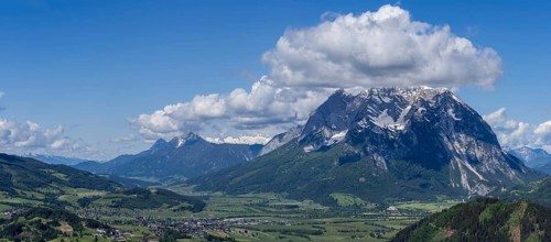 View from the Stalingrad Chapel into the Enns Valley, Grimming, Hoher Dachstein, Kammspitze,