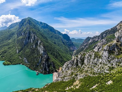 Bovilla Lake and Mountains, Bovilla Reservoir, Tirana, Albania, Europe