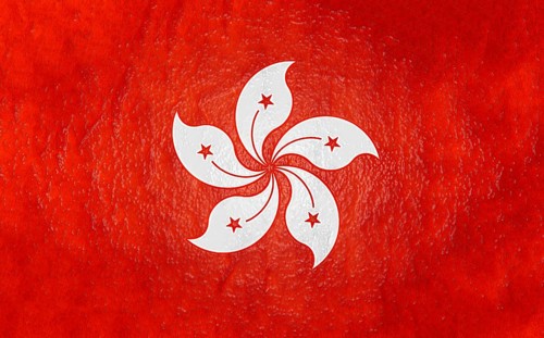 The Hong Kong flag features a white stylized orchid flower with five stars on a red background with