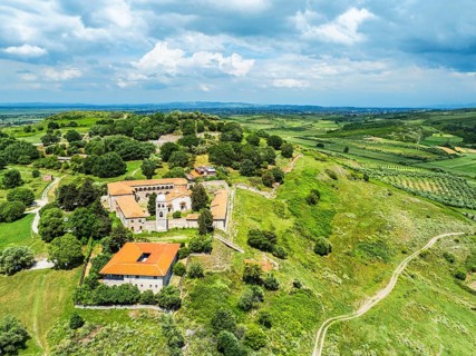 Apollonia Archaeological Park from a drone, Pojan, Albania, Europe