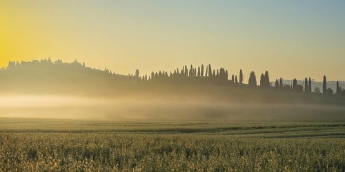 Sunrise in the Crete Senesi, Province of Siena, Tuscany, Italy, Europe