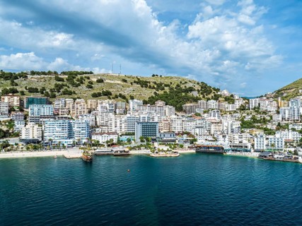 Saranda from a drone, Albanian Riviera, Albania, Europe