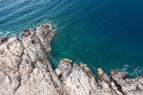 Aerial view, detail of the coast of the island of Pag, Zadar, Dalmatia, Croatia, Europe