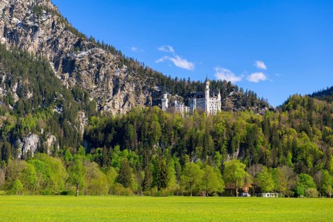 Neuschwanstein Castle in spring, Schwangau, Ostallgaeu, Allgaeu, Swabia, Upper Bavaria, Bavaria,