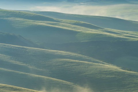 Landscape at sunrise around Volterra, Province of Pisa, Tuscany, Italy, Europe