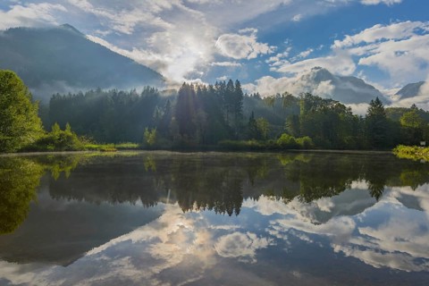 Moorweiher, near Oberstdorf, Oberallgaeu, Allgaeu. Bavaria, Germany, Europe