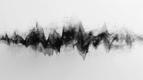 Abstract sound wave in black with particles on a white background, AI generated
