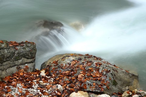 Flowing waters of Partnach Gorge in autumn, Bavaria, Germany, Europe