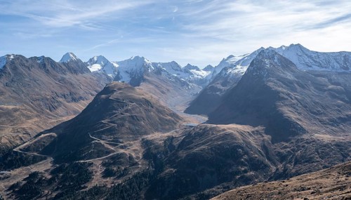 Mountain panorama, Glaciated peaks of the Gurgler ridge, mountain peaks in autumn, near Obergurgl,