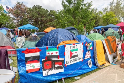 Detroit, Michigan USA, 28 May 2024, A tent encampment set up by students at the Wayne State