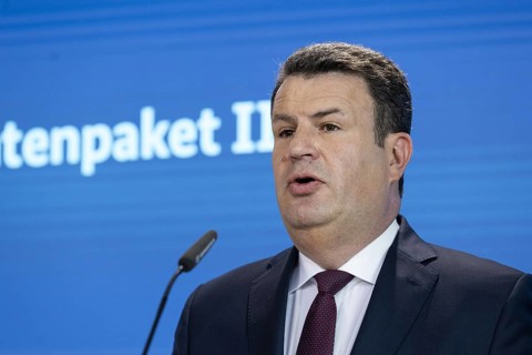 Hubertus Heil (SPD), Federal Minister of Labour and Social Affairs, recorded as part of a press