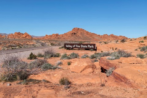 Sign near the entrance of Valley of Fire State Park near Overton, Nevada, United States of America,