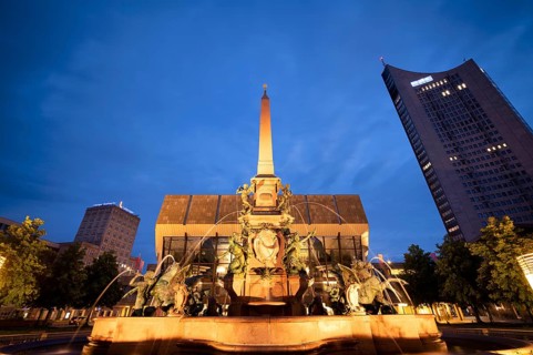 Gewandhaus, Konzerthaus, Mendebrunnen, City-Hochhaus, mdr, Logo, Europahochhaus, Augustusplatz,