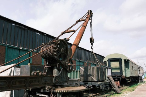 Old crane in Hamburg harbour, harbour museum, vintage, Hanseatic City of Hamburg, Hamburg, Germany,