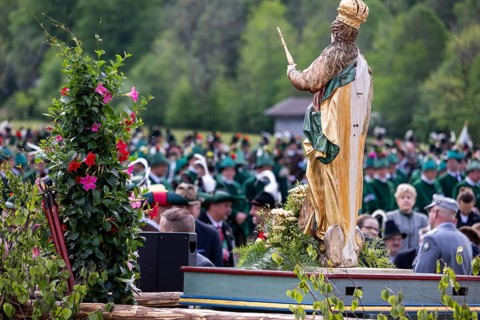 Patron saint's day, mountain marksmen, customs, traditional traditional costume, procession, church