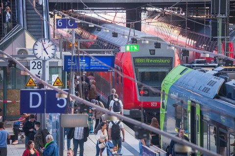 Platform with local trains at Hamburg Central Station, Germany, Europe