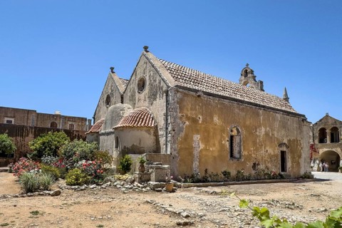 View of back of two-aisled church building Church Monastery Church dedicated to Saints Constantine