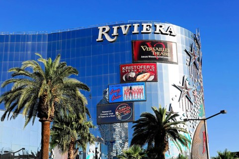 Las Vegas, Nevada, USA, North America, Shiny building in Las Vegas named Riviera surrounded by palm