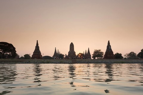 Wat Chaiwatthanaram temple at dusk, Ayutthaya, Thailand, Asia