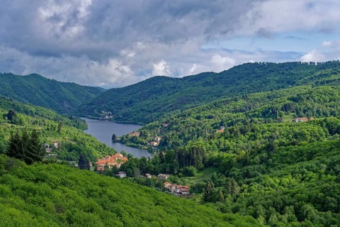 Mountain landscape around the Lago di Osiglia in the Savone region, The lake serves as a water