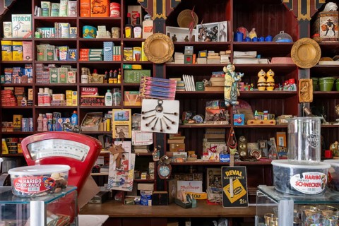 Old, traditional general shop, corner shop, with various shop articles, Pfeiffer department