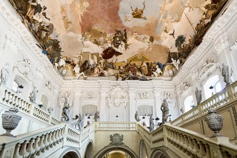 Staircase, fresco, ceiling painting by Tiepolo, Wuerzburg Residence, UNESCO World Heritage Site,