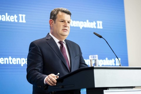 Hubertus Heil (SPD), Federal Minister of Labour and Social Affairs, recorded as part of a press