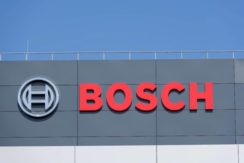 Logo of Robert Bosch GmbH on the facade of a building, Waiblingen, Baden-Wuerttemberg, Germany,