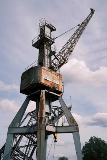 Old crane in Hamburg harbour, harbour museum, vintage, Hanseatic City of Hamburg, Hamburg, Germany,