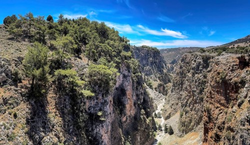 View to the south-west from bridge to south-west over deep narrow Aradena gorge to steep craggy