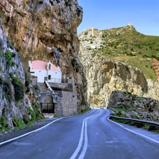 View of the church of Agios Nikolaos on the road in the gorge of Kourtaliotiko Kourtaliotiko gorge
