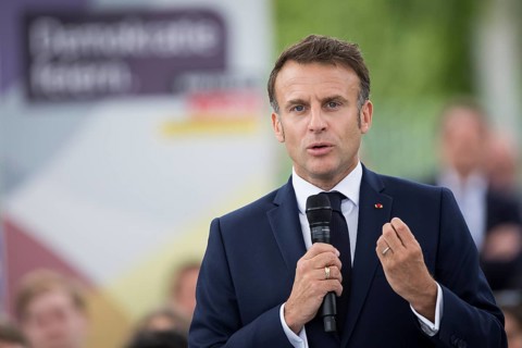 Emmanuel Macron (President of the French Republic) at the stage talk in the dialogue forum at