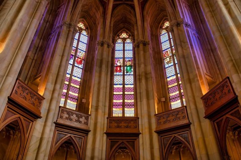 Interior view, stained glass window, choir, Friedrichswerder Church, architect Karl Friedrich