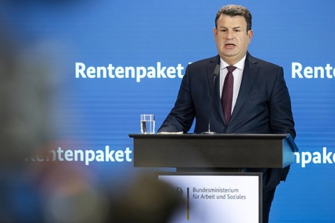 Hubertus Heil (SPD), Federal Minister of Labour and Social Affairs, recorded as part of a press