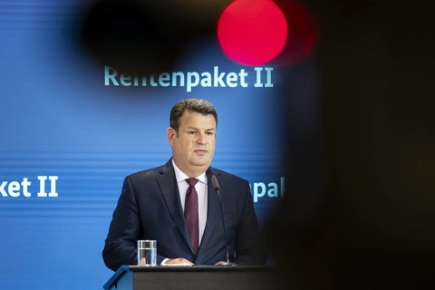 Hubertus Heil (SPD), Federal Minister of Labour and Social Affairs, recorded as part of a press