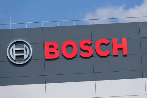 Logo of Robert Bosch GmbH on the facade of a building, Waiblingen, Baden-Wuerttemberg, Germany,