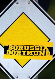 Right of way sign with Borussia Dortmund sticker, symbol photo, Dortmund, Ruhr area, North
