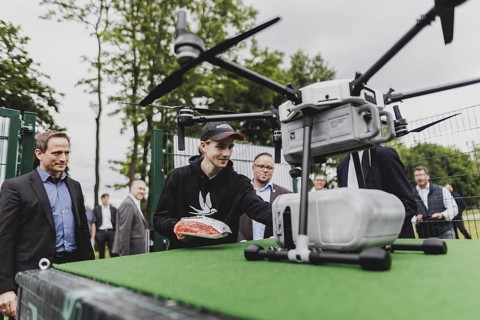 Covering of the delivery drone, taken during the opening ceremony of the drone delivery service