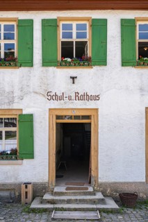 Detailed view of a traditionally built old schoolhouse, also the town hall, built in 1830, original