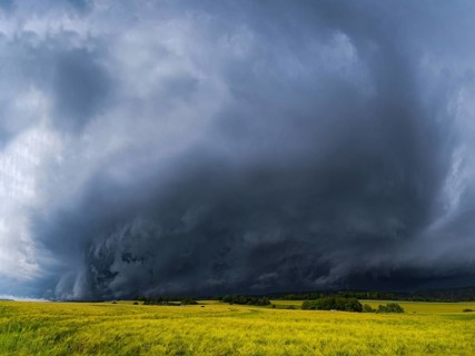 A thunderstorm cell moves over Porschdorf in Saxon Switzerland, thunderstorm, Porschdorf, Saxony,